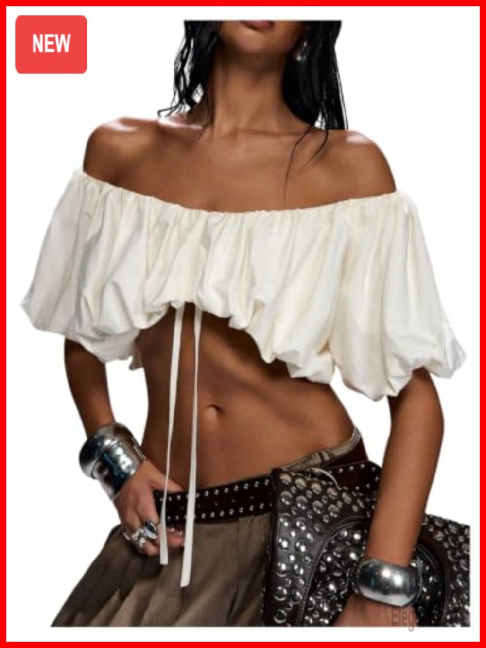 Off Shoulder Bubble Hem Crop Top Short Sleeve Blouse Y2K Going Out